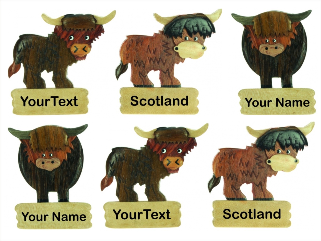 5043S-PLB-HC:  Highland Cow  Magnets - Your Text (Pack Size 72)